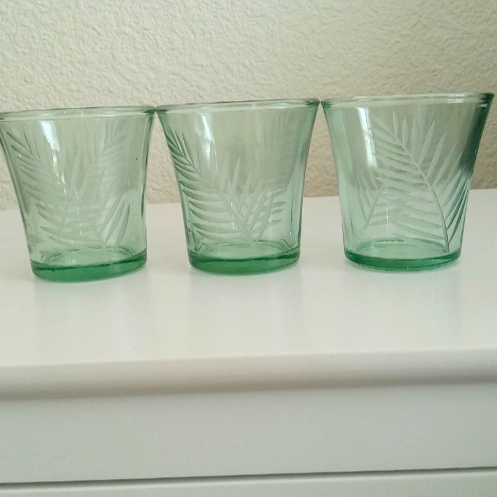 Set of Three Green Leaf Pattern Glasses